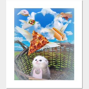 Kitten Cat & Pizza Burrito Hotdog Bacon Donut Posters and Art